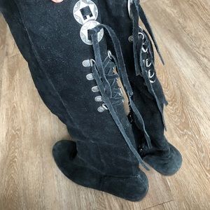 Black, Faux Suede, Knee High Boots, Size 12